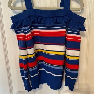 Toddler Girls Janie and Jack Cold Shoulder Ruffle Neckline Sweater Size 3